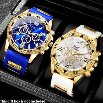 2pcs Men'S Luxury Watches | Golden/Tone Dial, Quartz Movement, Non-water Resistant, Zinc Alloy Case, Silica Gel Strap - Ideal for Business, Sports, Everyday Use | Perfect Gift for Dad, Husband, Boyfriend on Birthday, Father'S    Home Decor Supply | Online Retail | ShoreShopper.com