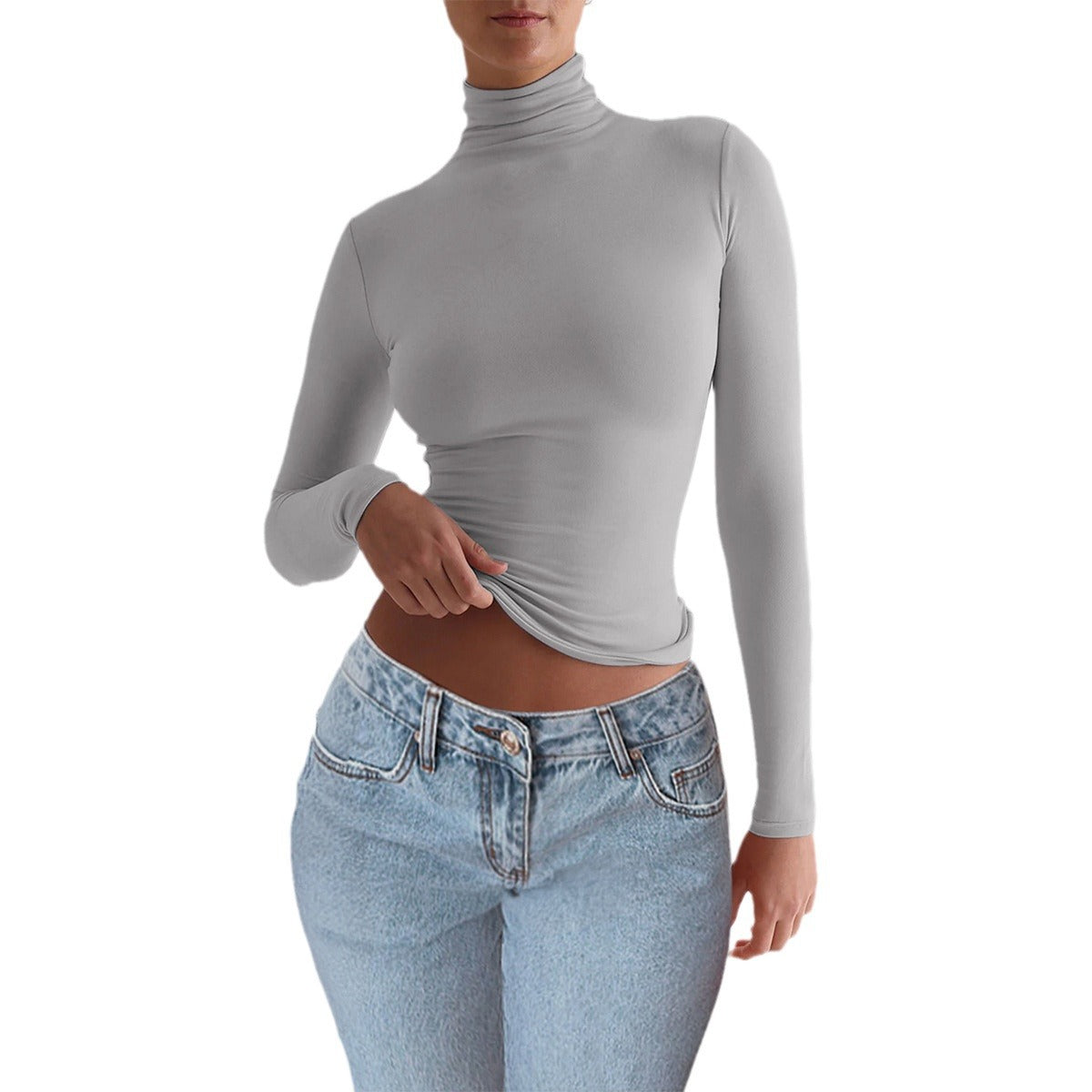 Y2K Slim Turtleneck T-shirt Fashion Casual Long-sleeved Pullover Tight Top Women's Clothing    Home Decor Supply | Online Retail | ShoreShopper.com
