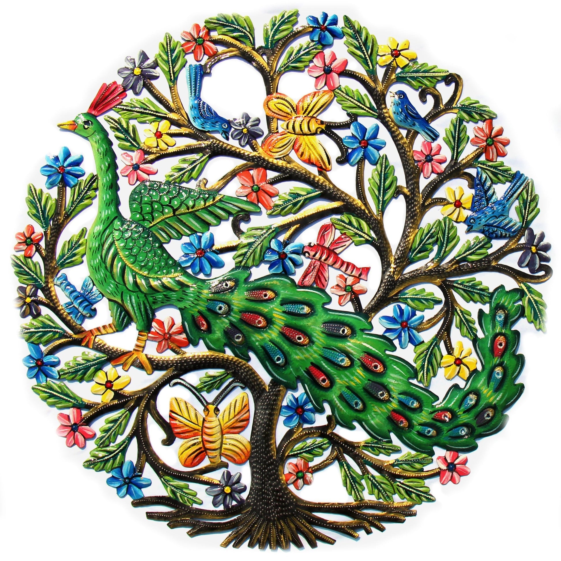 Peacock in Tree Haitian Metal Drum Wall Art    Home Decor Supply | Online Retail | ShoreShopper.com