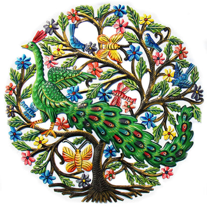 Peacock in Tree Haitian Metal Drum Wall Art    Home Decor Supply | Online Retail | ShoreShopper.com