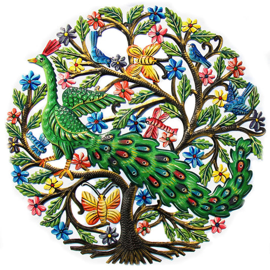 Peacock in Tree Haitian Metal Drum Wall Art    Home Decor Supply | Online Retail | ShoreShopper.com