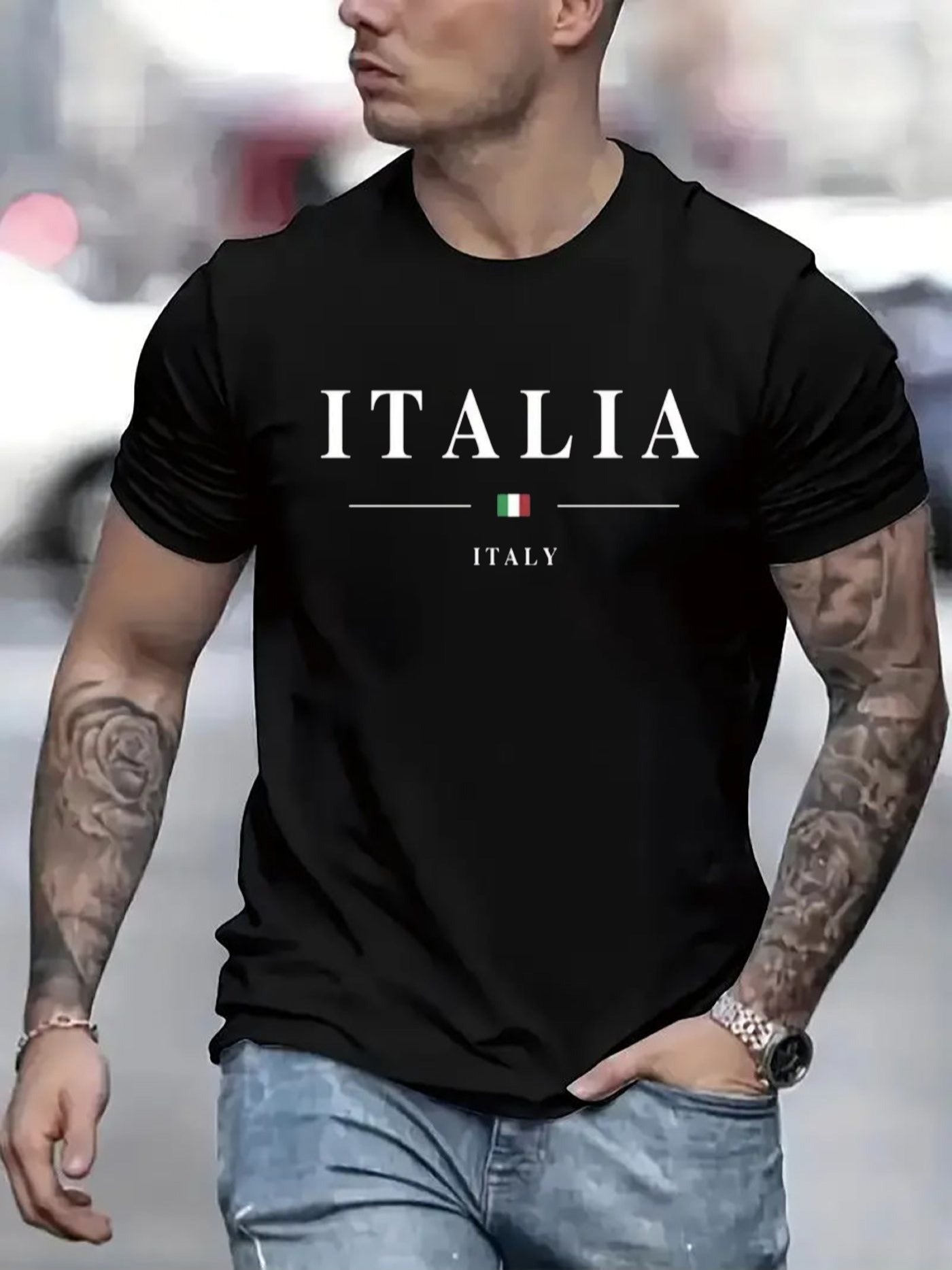 ITALIA Mens TShirt Comfortable Crew Neck Casual Cotton ShortSleeves Soft Breathable Top Menswear Tshirt Summer Spring Streetwear Cotton Fabric Trendy Letter Print    Home Decor Supply | Online Retail | ShoreShopper.com