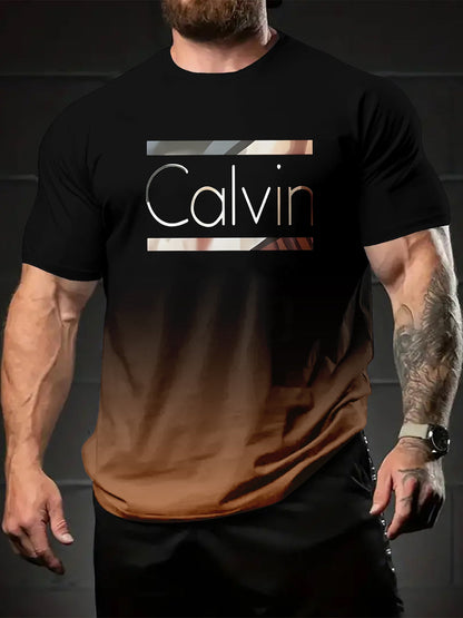 Summer Men'S 3D Digital Printing, Cool Gradual Change: "Calvin" Printed T-Shirt, Casual And Comfortable Versatile Men'S Round Neck Short Sleeves, Suitable for Daily And Sports Wear    Home Decor Supply | Online Retail | ShoreShopper.com