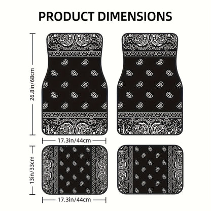 [Black Retro Car Carpets] 4pcs Set Of Black Retro Patterned Car Carpets, Four-season Vehicle Carpets, with Anti-slip Base, Easy to Clean Car Interior Accessories, Suitable for All Car Models    Home Decor Supply | Online Retail | ShoreShopper.com