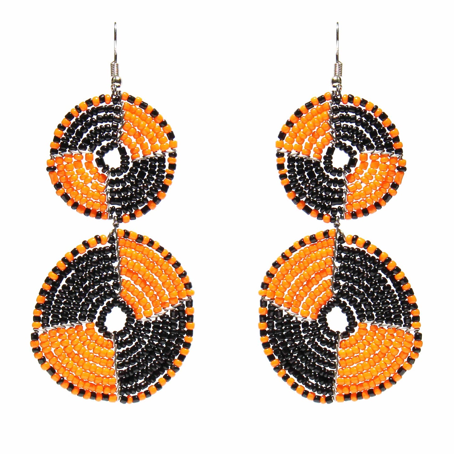 Maasai Bead Double Circle Dangle Earrings, Mango Orange and Black    Home Decor Supply | Online Retail | ShoreShopper.com