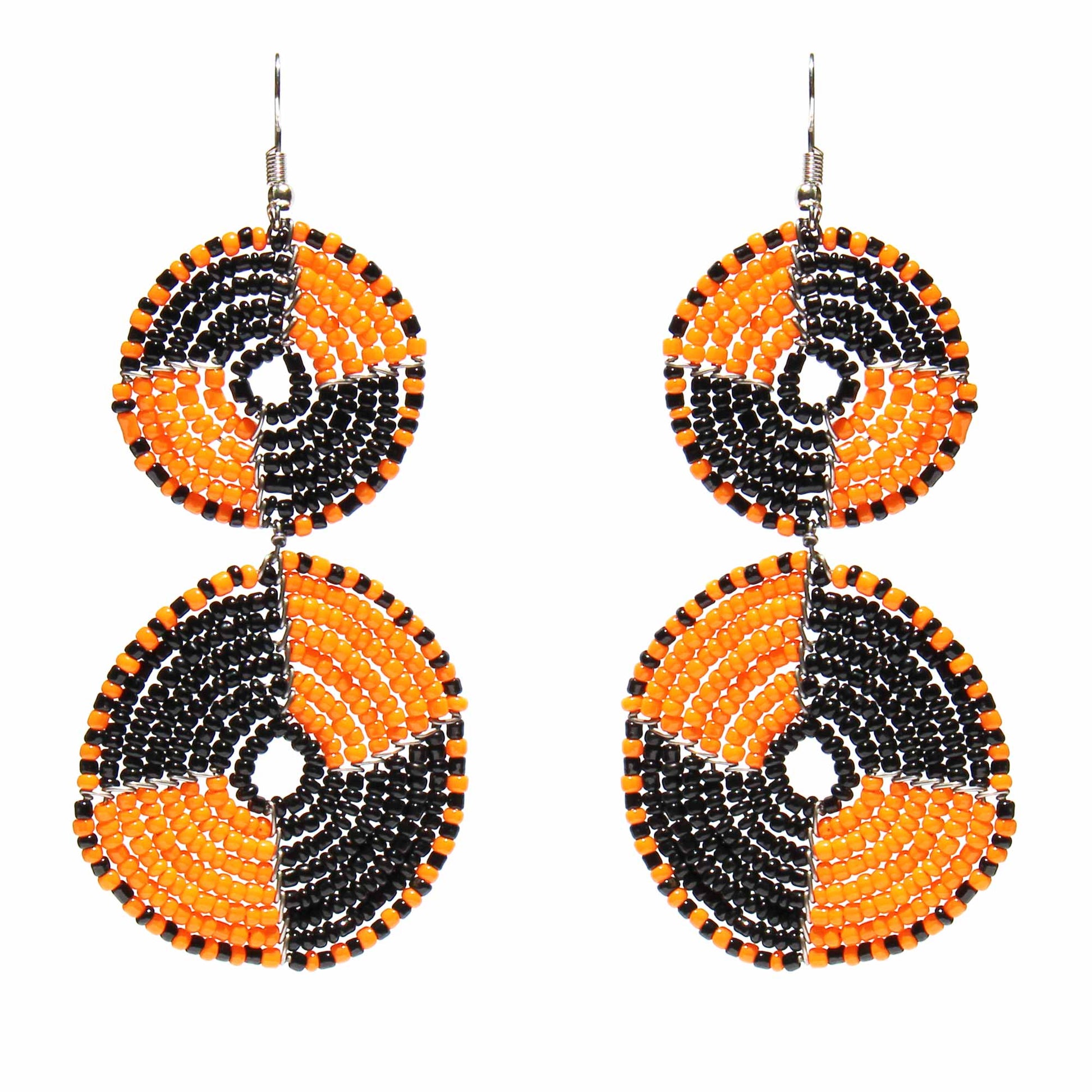 Maasai Bead Double Circle Dangle Earrings, Mango Orange and Black    Home Decor Supply | Online Retail | ShoreShopper.com