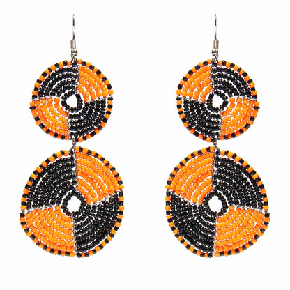 Maasai Bead Double Circle Dangle Earrings, Mango Orange and Black    Home Decor Supply | Online Retail | ShoreShopper.com