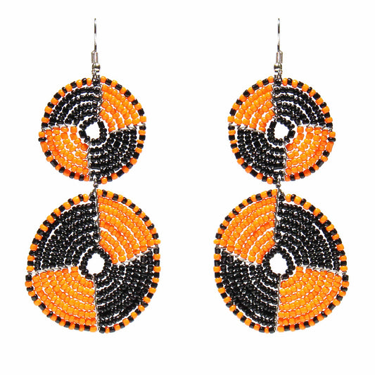 Maasai Bead Double Circle Dangle Earrings, Mango Orange and Black    Home Decor Supply | Online Retail | ShoreShopper.com