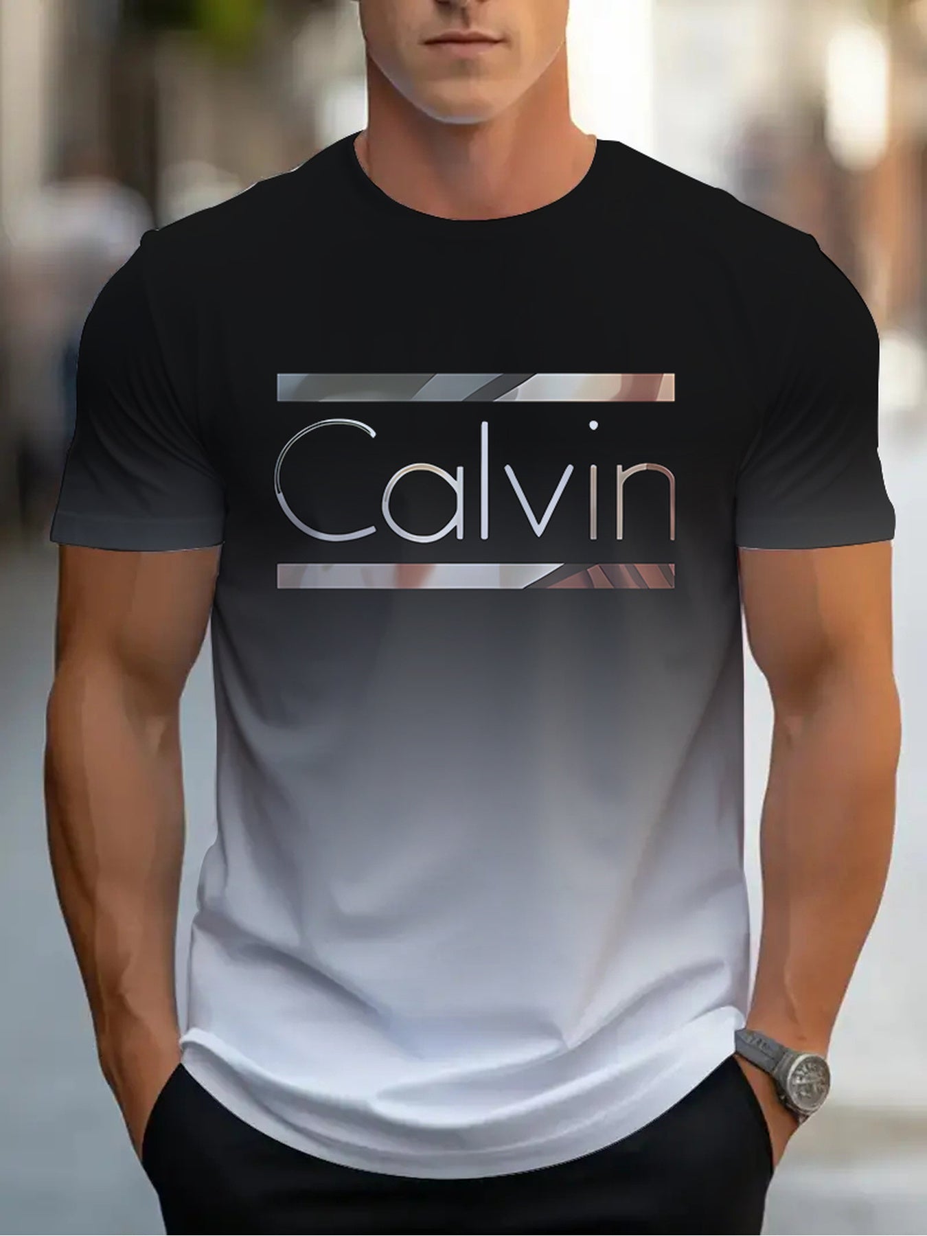 Summer Men'S 3D Digital Printing, Cool Gradual Change: "Calvin" Printed T-Shirt, Casual And Comfortable Versatile Men'S Round Neck Short Sleeves, Suitable for Daily And Sports Wear    Home Decor Supply | Online Retail | ShoreShopper.com