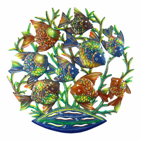 24-Inch Painted School of Fish Metal Wall Art - Croix des Bouquets    Home Decor Supply | Online Retail | ShoreShopper.com
