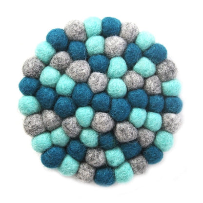 Hand Crafted Felt Ball Trivets from Nepal: Round Chakra, Light Blues - Global Groove (T)    Home Decor Supply | Online Retail | ShoreShopper.com