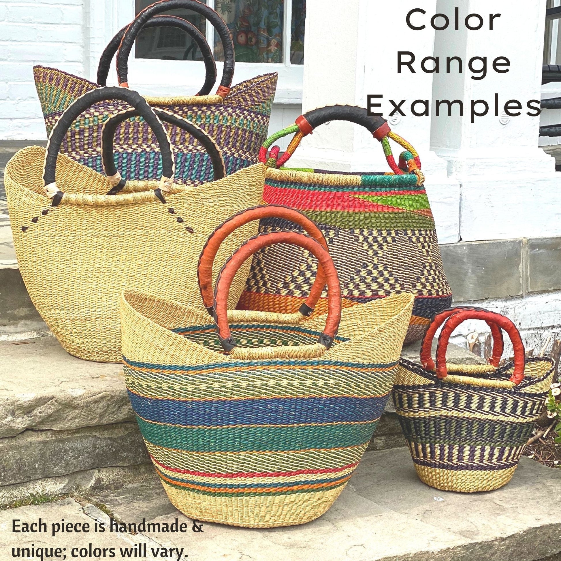 Bolga Tote, Mixed Colors with Leather Handle - 18-inch    Home Decor Supply | Online Retail | ShoreShopper.com