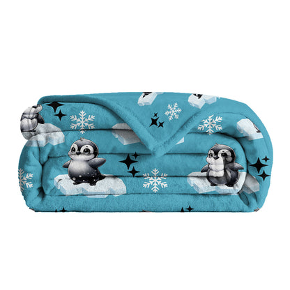 1pc Cute Penguin Snow Cloud Pattern Blue Winter Sofa Blanket Printed Flannel Blanket Comfortable And Warm Home Hugging Blanket Suitable For Bed Sofa Camping And Multi Scene Seasonal Use    Home Decor Supply | Online Retail | ShoreShopper.com