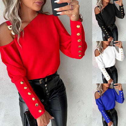 Fashion Lantern Sleeve Button Splicing Shirt Women Elegant Office Commuter O Neck Blouse Female Fall Spring Daily Casual Tops    Home Decor Supply | Online Retail | ShoreShopper.com