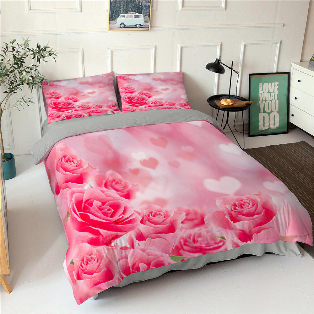 Rose Flower Series Three-piece Bedding Digital Printing Flower Bed Linen Pillowcase    Home Decor Supply | Online Retail | ShoreShopper.com