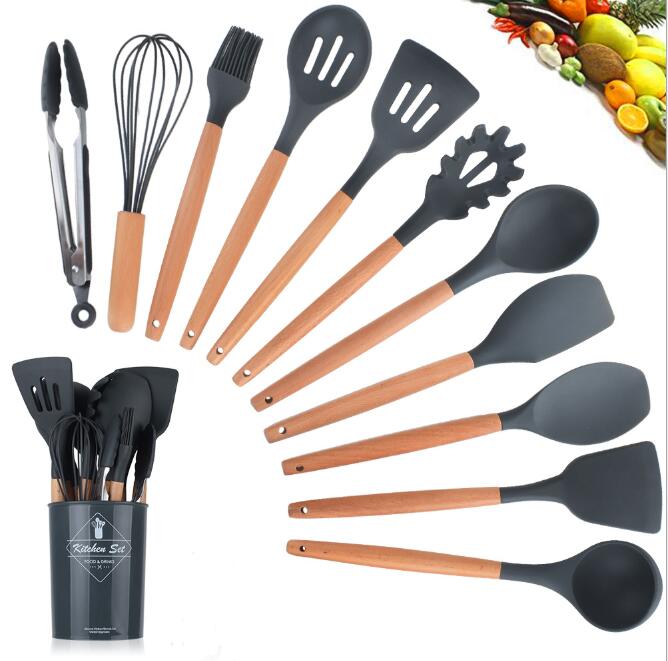 Silicone Kitchenware With Wooden Handle - ShoreCo.Shop