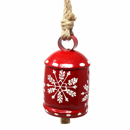 Recycled Rustic Red and White Snowflake Irong Hanging Bell    Home Decor Supply | Online Retail | ShoreShopper.com