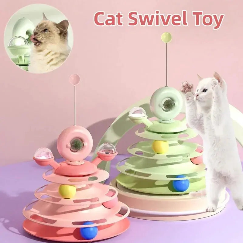 Interactive Cat Tower Multi-Layer 4 Tier with Turntable Roller Toy - ShoreCo.Shop