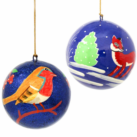 Handpainted Fox & Bird Ornaments, Set of 2    Home Decor Supply | Online Retail | ShoreShopper.com