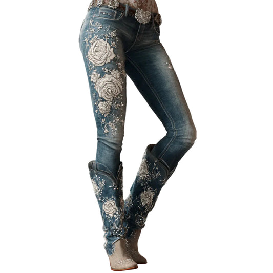 Womens Denim Jeans  Womens Trousers With Colorful 3D Floral Prints    Home Decor Supply | Online Retail | ShoreShopper.com