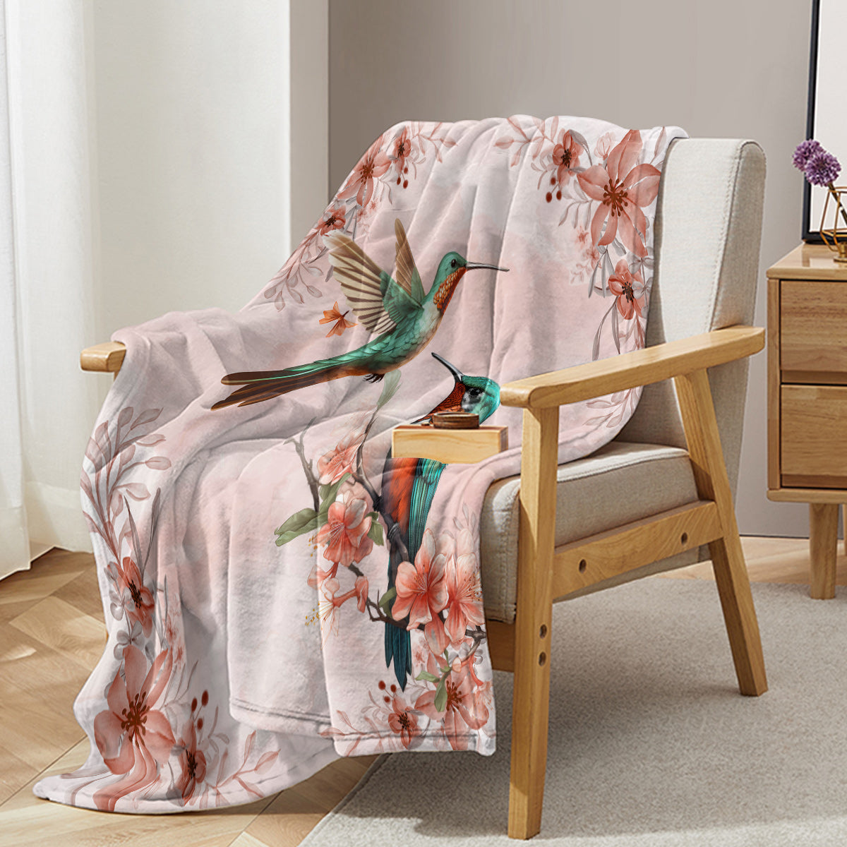 1pce Hummingbird Floral Fleece Throw Blanket Soft And Fluffy Multifunctional Outdoor Beach Camping Living Room Sofa Office Nap Printed Blanket    Home Decor Supply | Online Retail | ShoreShopper.com