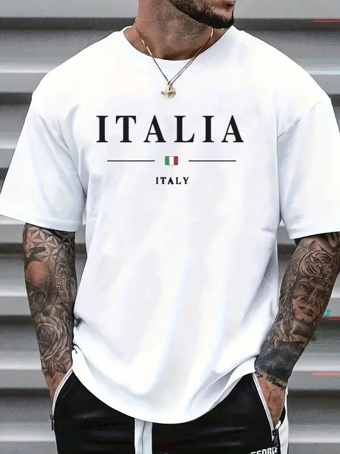 ITALIA Mens TShirt Comfortable Crew Neck Casual Cotton ShortSleeves Soft Breathable Top Menswear Tshirt Summer Spring Streetwear Cotton Fabric Trendy Letter Print    Home Decor Supply | Online Retail | ShoreShopper.com