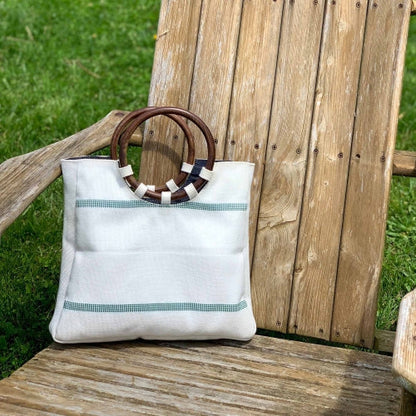 Firehose Wood Handled White Bag    Home Decor Supply | Online Retail | ShoreShopper.com