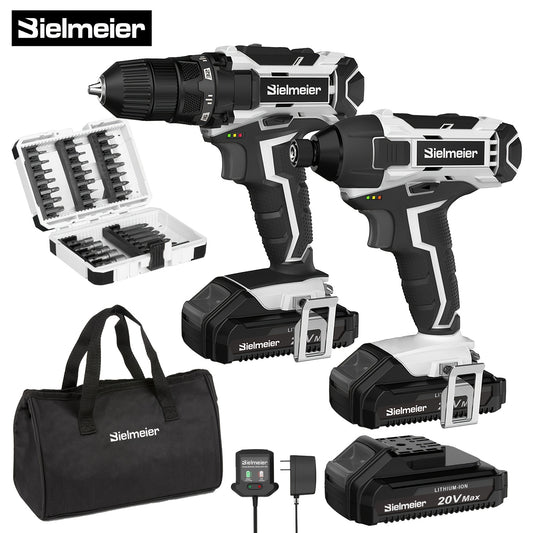 Bielmeier 20V 3/8" Drill And 1/4" Impact Driver Combo Kit, Featuring a Driving Speed of 3200RPM And a Drilling Speed of 1500RPM, Designed to Be Lightweight, with Two Speed Settings, Including 33pcs of Drive Bits And Sockets, - ShoreCo.Shop