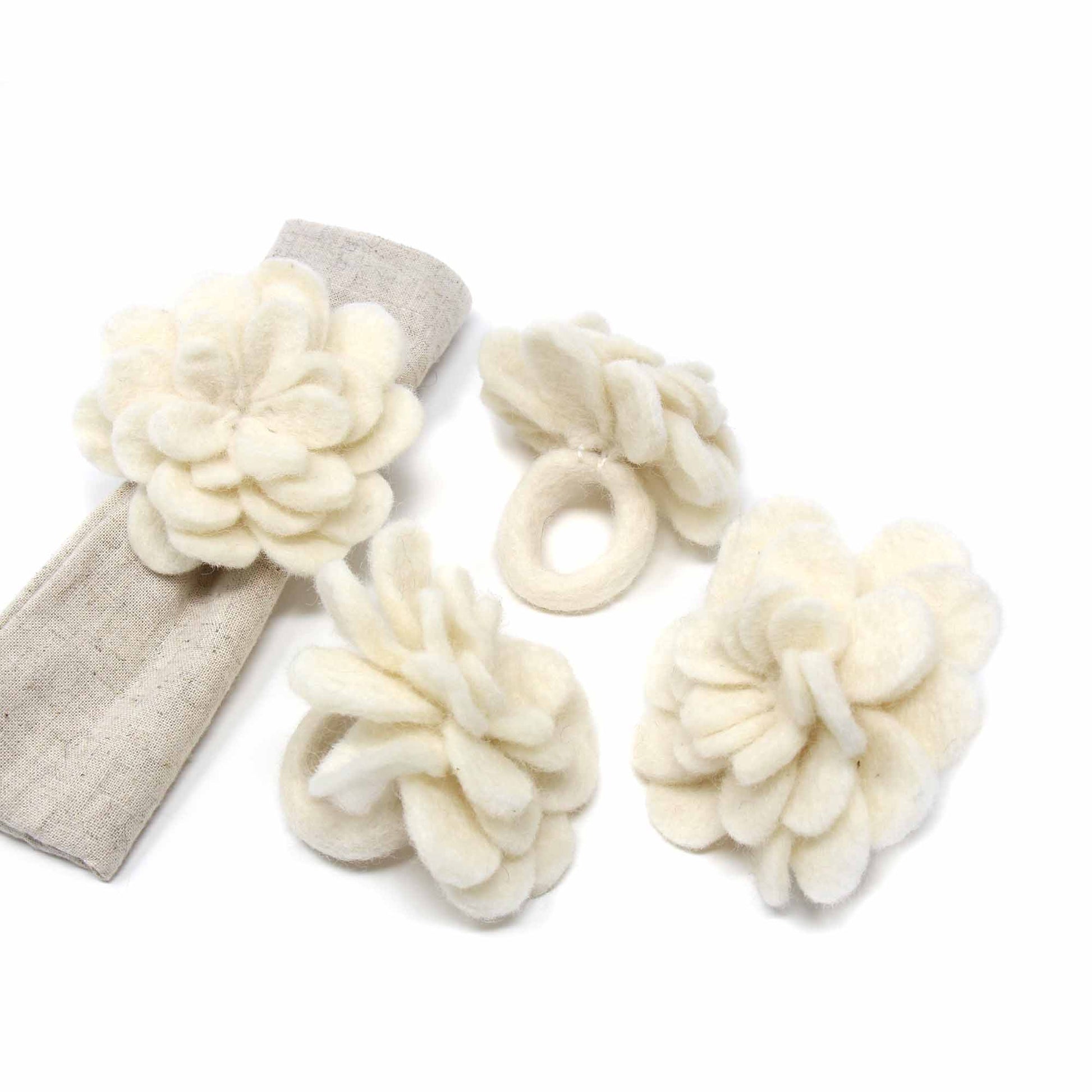 Set of 4 Felt Napkin Rings, Cream Zinnias    Home Decor Supply | Online Retail | ShoreShopper.com