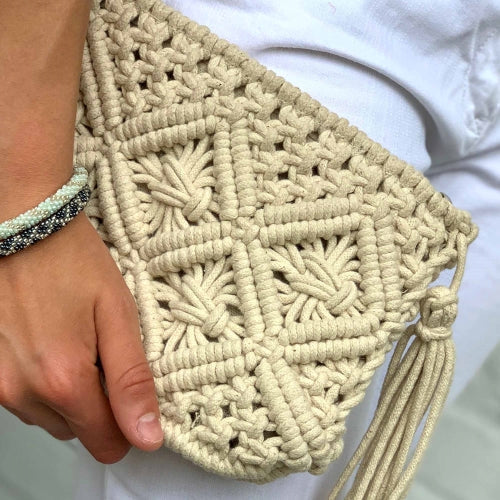 Macrame Clutch with Tassel, Cream    Home Decor Supply | Online Retail | ShoreShopper.com