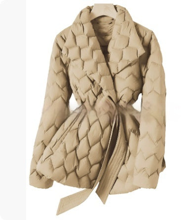Winter Ripple-stitching Jacket With Belt Fashion Warm Pockets Lapel Coat Women's Temperament Lightweight Outwear Clothing    Home Decor Supply | Online Retail | ShoreShopper.com