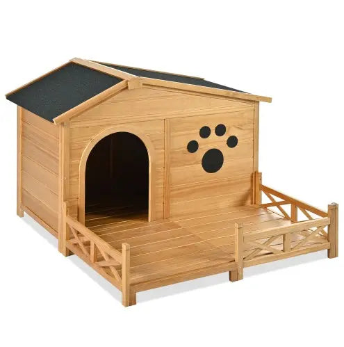 Outdoor Wooden Dog House with Porch & Asphalt Roof 48" Medium - ShoreCo.Shop