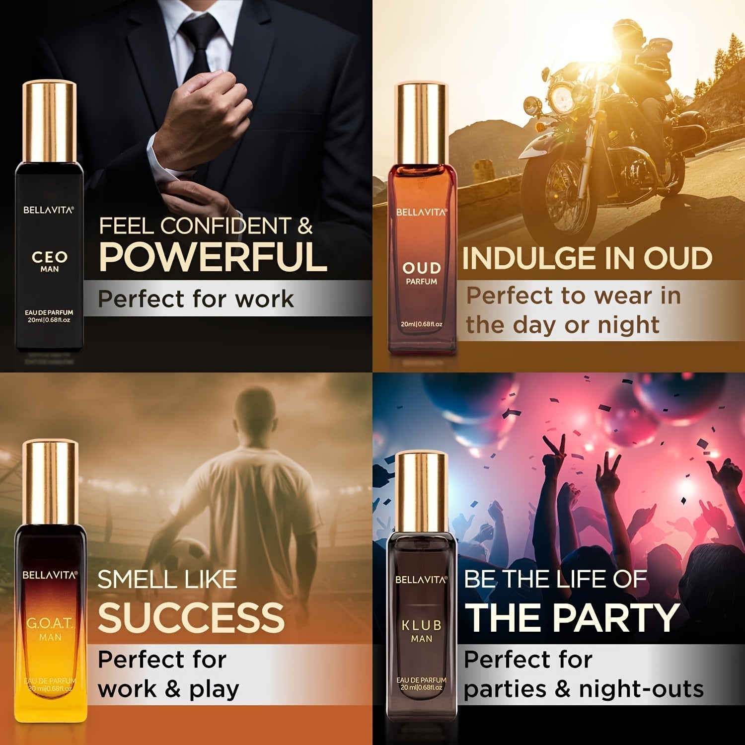 Bella Vita Luxury Long Lasting Perfume Gift Set for Man | 4x0.68oz | Gifts for Men | Woody, Citrusy, Oud, Premium Fragrance Scent | KLUB, OUD, CEO, G.O.A.T    Home Decor Supply | Online Retail | ShoreShopper.com