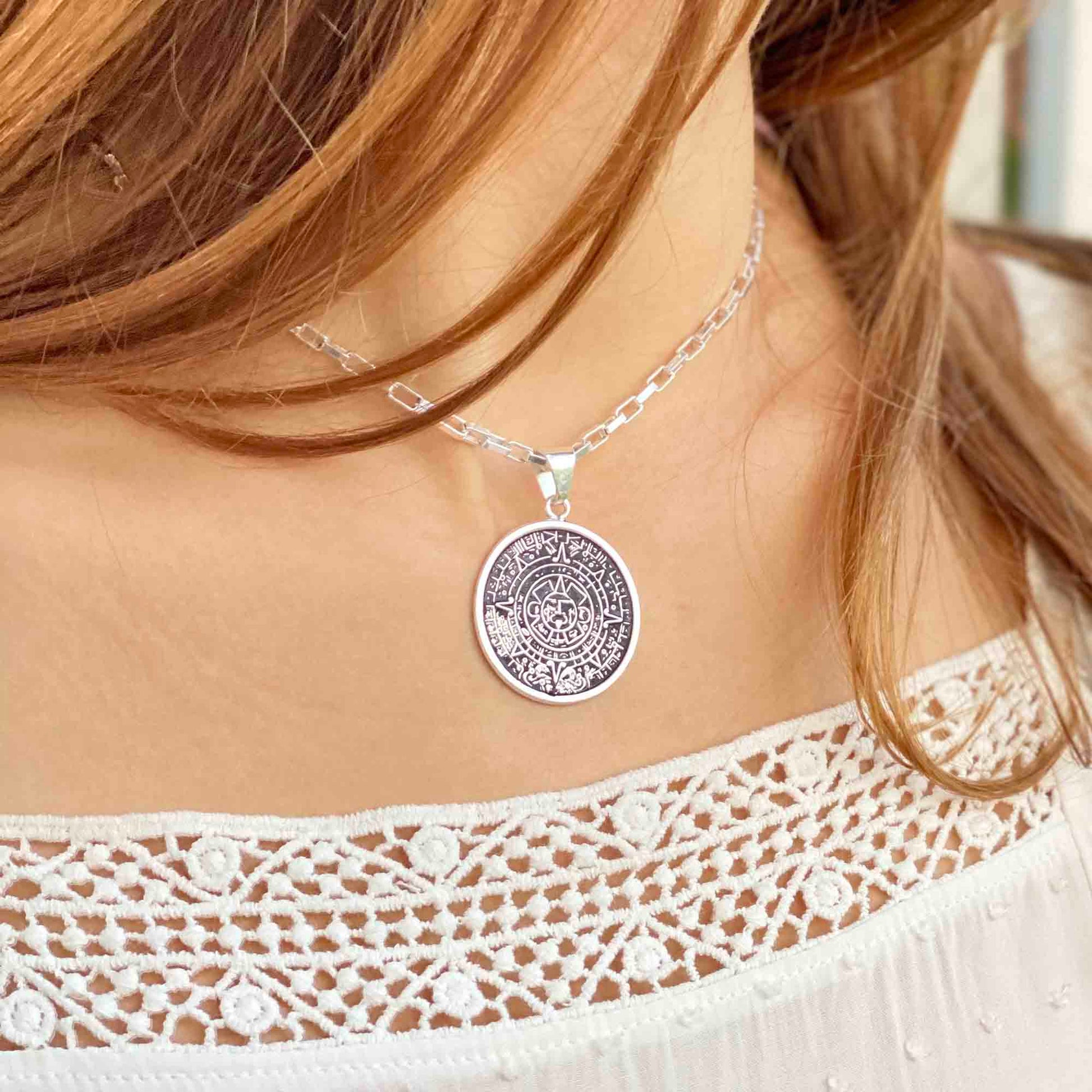Alpaca Silver Aztec Calendar Pendant with Chain    Home Decor Supply | Online Retail | ShoreShopper.com