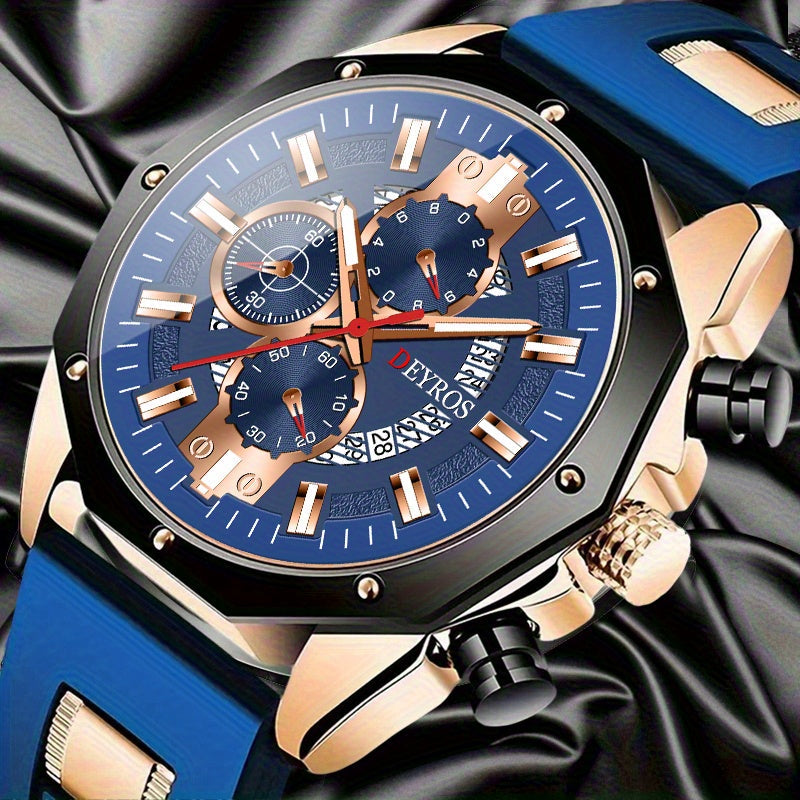 Men's Business Quartz Watch with Calendar | Durable Silicone Strap, Blue & Golden-Tone Business Casual Watch, Ideal Gift for Him    Home Decor Supply | Online Retail | ShoreShopper.com
