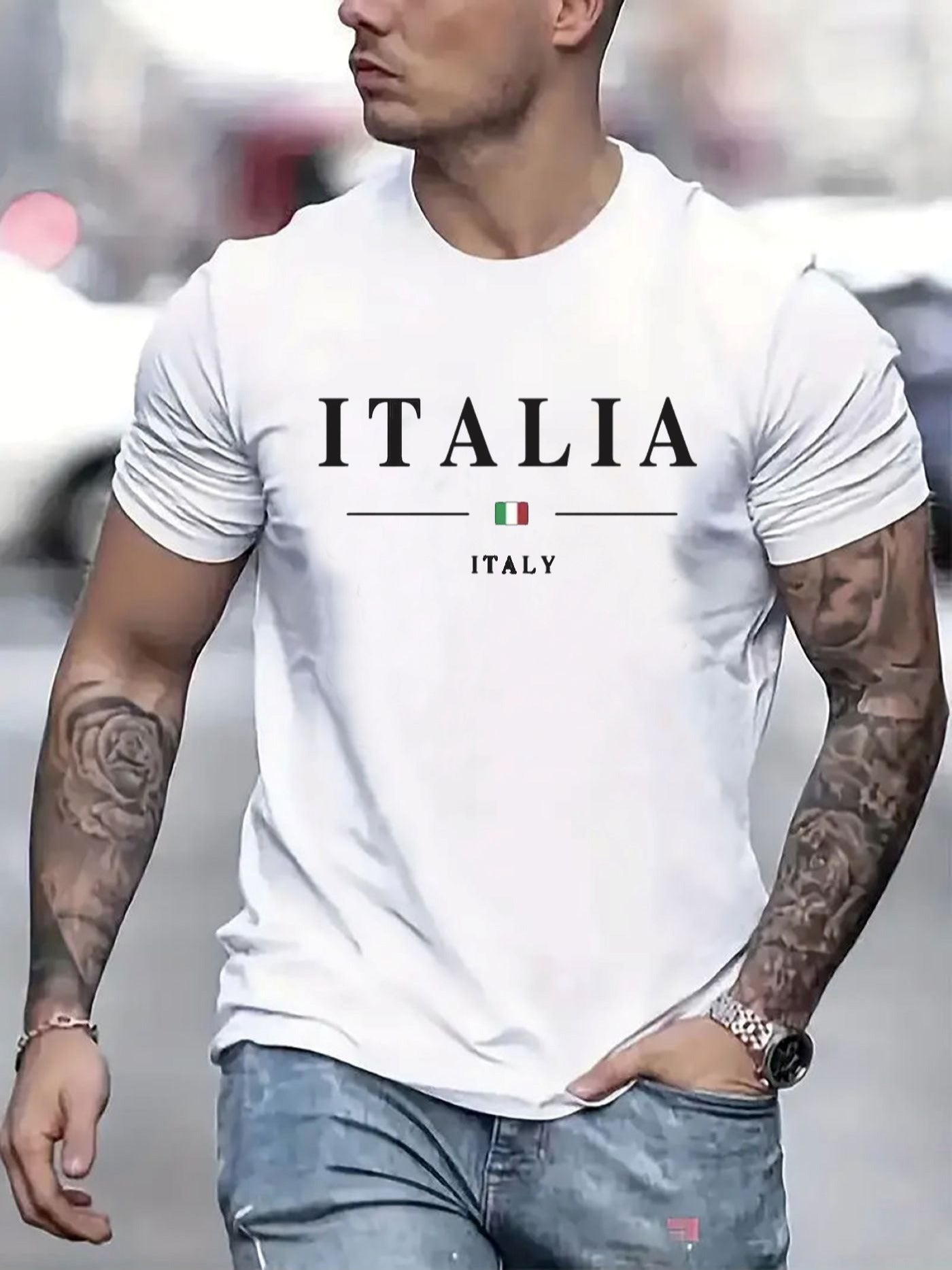 ITALIA Mens TShirt Comfortable Crew Neck Casual Cotton ShortSleeves Soft Breathable Top Menswear Tshirt Summer Spring Streetwear Cotton Fabric Trendy Letter Print    Home Decor Supply | Online Retail | ShoreShopper.com