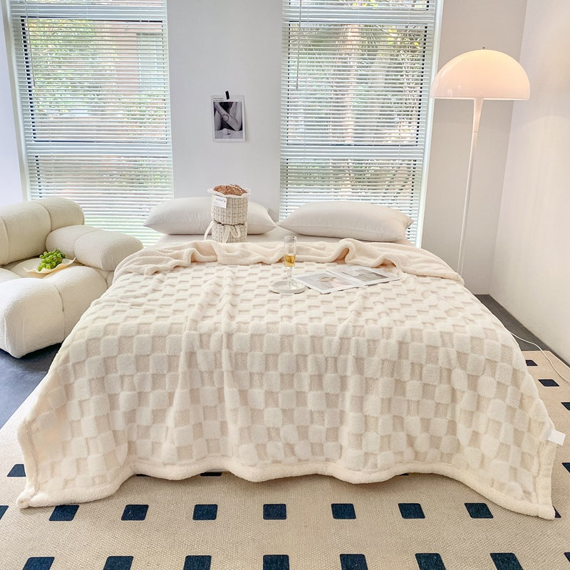 Autumn And Winter Lamb Plush Blanket Quilt Set Checkerboard    Home Decor Supply | Online Retail | ShoreShopper.com
