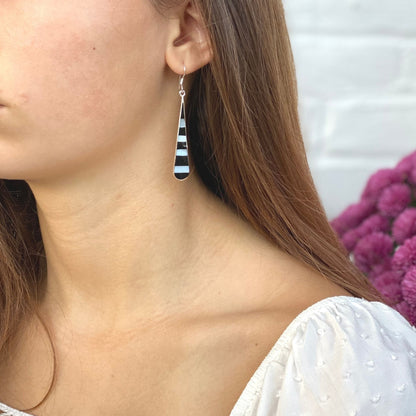 Taxco Silver Black Onyz & Abalone Zebra Long Teardrop Earrings    Home Decor Supply | Online Retail | ShoreShopper.com