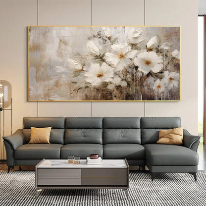 Abstract Flower Oil Painting On Canvas Large Wall Art Minimalist Floral Art Handmade Painting White Modern Home Decor For Living Room    Home Decor Supply | Online Retail | ShoreShopper.com