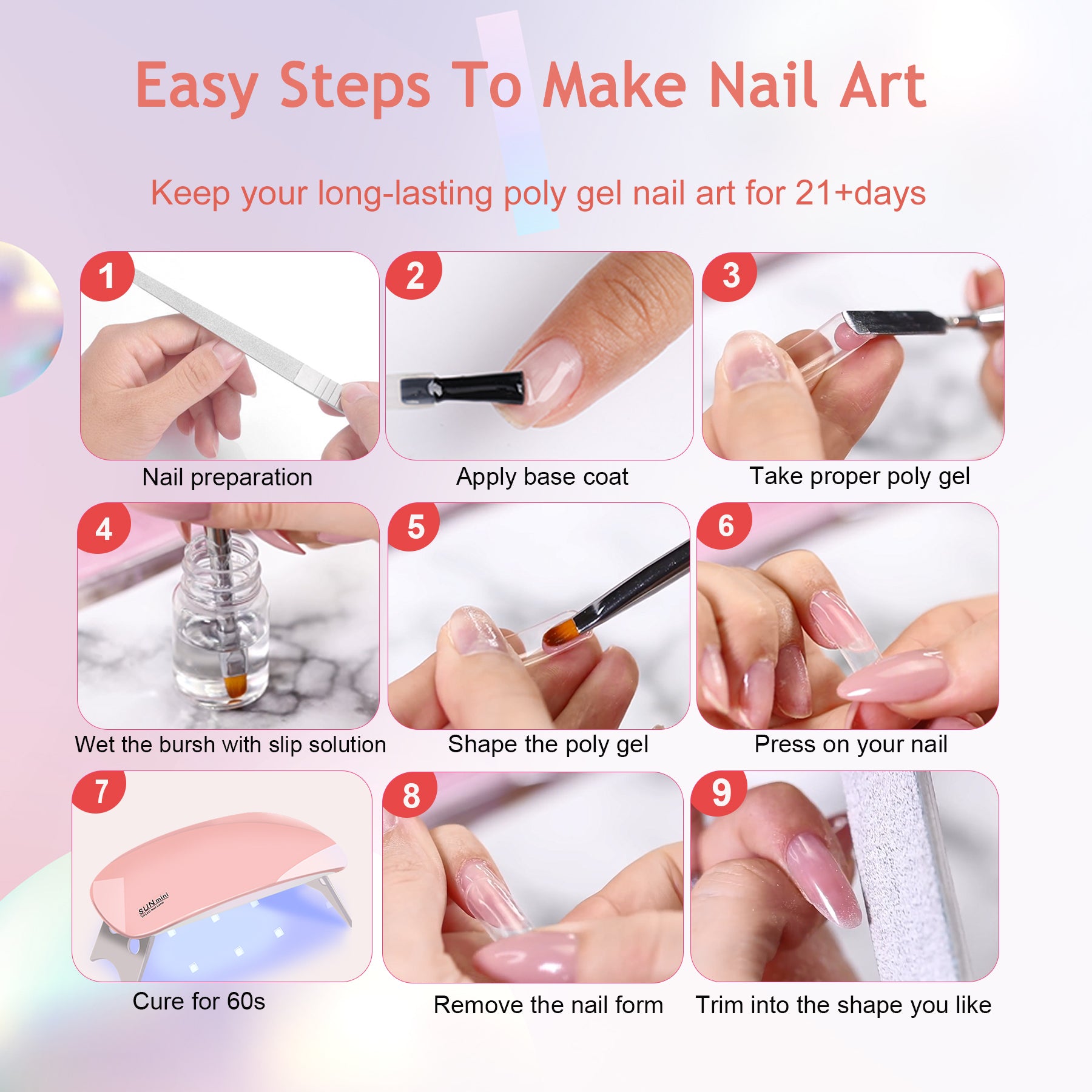 6 PCS Poly Gel Nail Kit With UV Lamp, Nail Brush And Nail Forms Top Base Coat Builder Nails Art Tools - ShoreCo.Shop