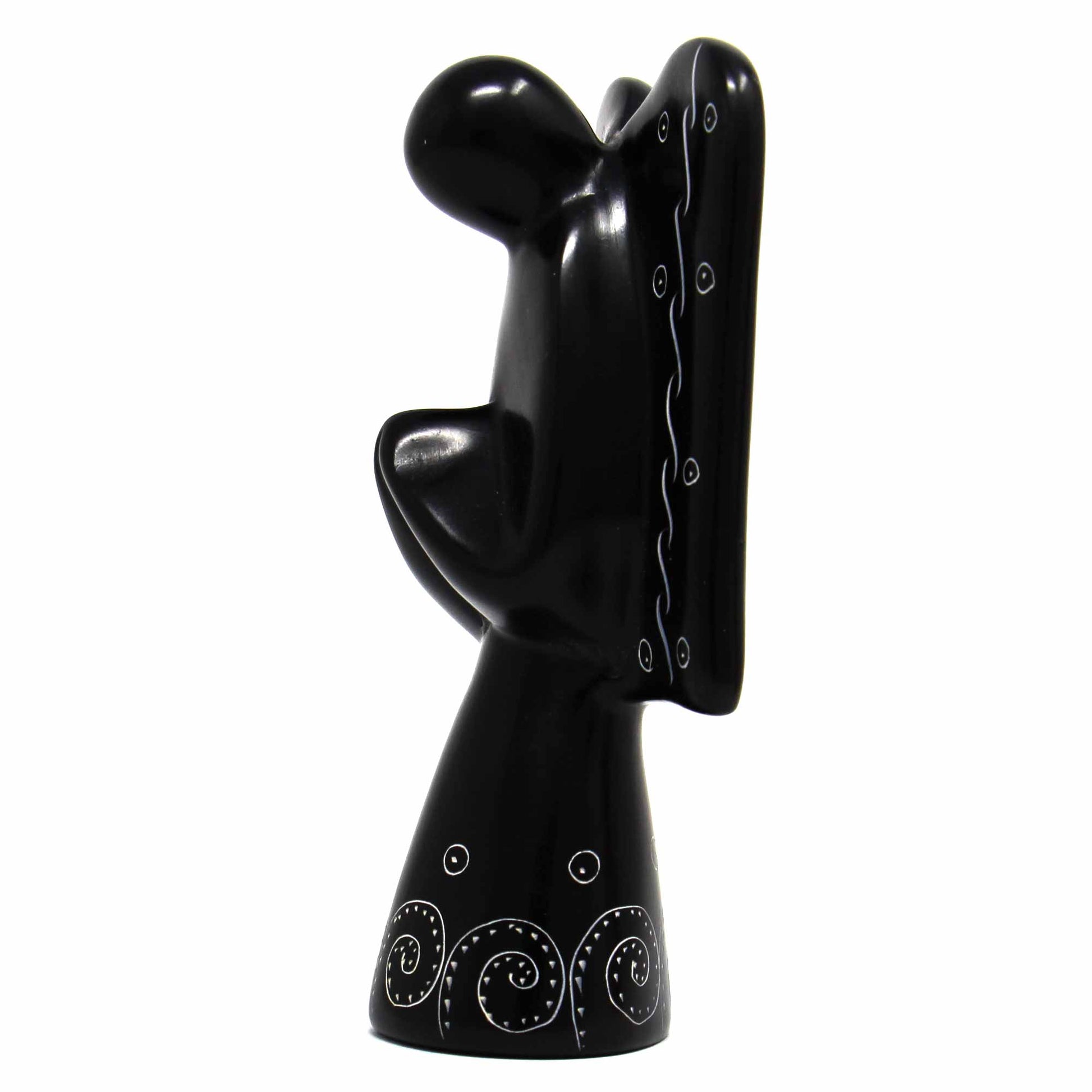 Soapstone Angel Sculpture - Black Finish with Etch Design    Home Decor Supply | Online Retail | ShoreShopper.com