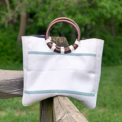 Firehose Wood Handled White Bag    Home Decor Supply | Online Retail | ShoreShopper.com