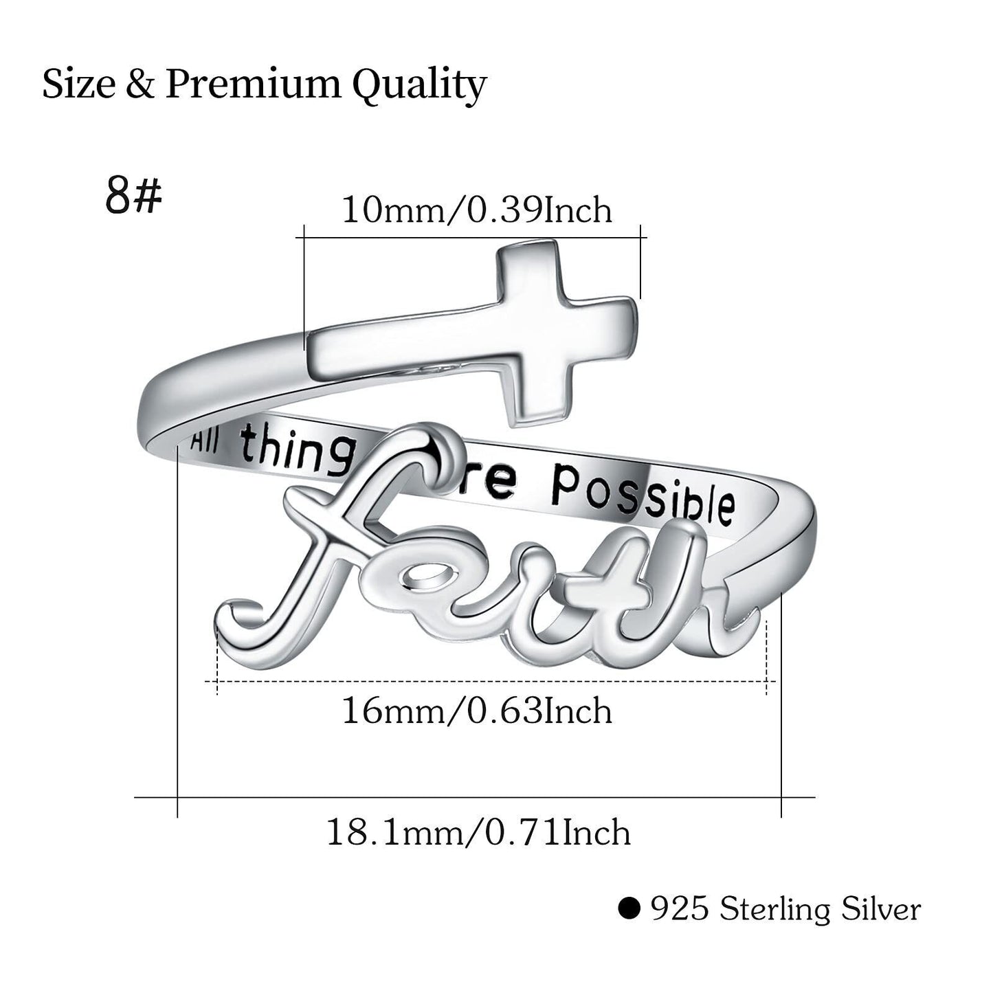 Sterling Silver Cross Ring "All Things Are Possible" Inlay "Faith" Design - ShoreCo.Shop