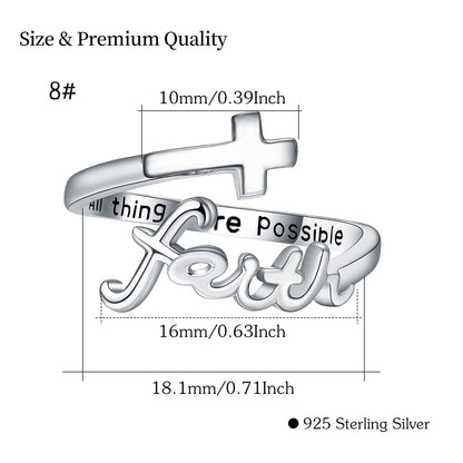 Sterling Silver Cross Ring "All Things Are Possible" Inlay "Faith" Design - ShoreCo.Shop