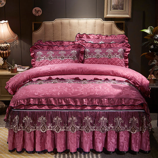 Velvet Bed Skirt Four-piece Quilted Padded Bed Cover Bedspread    Home Decor Supply | Online Retail | ShoreShopper.com