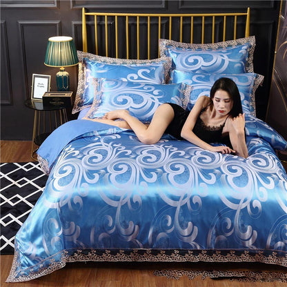 Silk Satin Jacquard Lace Four-piece Bedding    Home Decor Supply | Online Retail | ShoreShopper.com