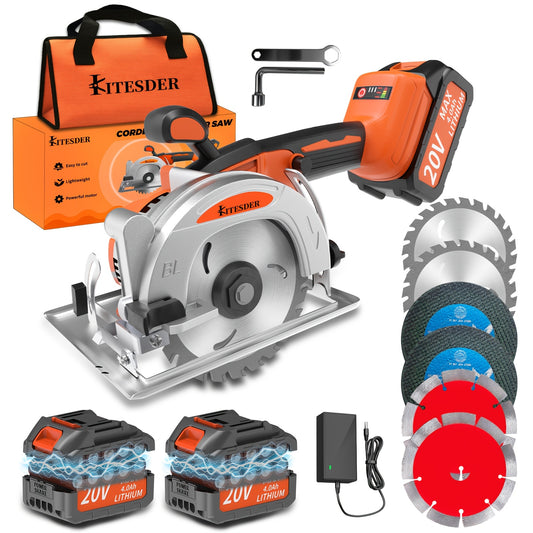 5-inch Brushless Circular Saw Kit - 20V Dual Smart Batteries And Battery Charger, Comes with 6 Saw Blades, Two Adjustable 45° Cutting Depths, Up to 6900 RPM - Ideal for Woodworking And Garden Projects.Christmas Gift, Shipped - ShoreCo.Shop