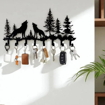 Rustic Mountain Key Holder: Metal Wolf & Forest Wall Organizer    Home Decor Supply | Online Retail | ShoreShopper.com