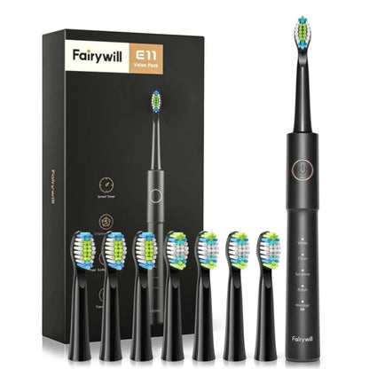 Fairywill Sonic Electric Toothbrush E11 Waterproof USB Charge Rechargeable Electric Toothbrush 8 Brush Replacement Heads Adult - ShoreCo.Shop