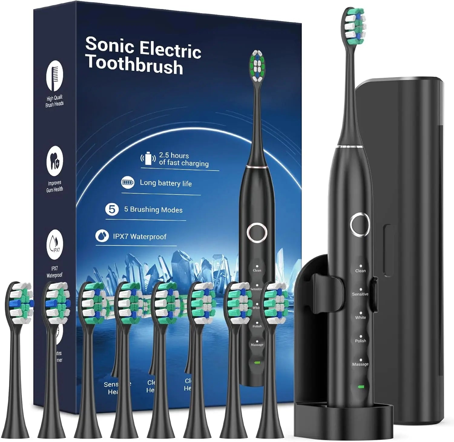 Rtauys S5 Upgraded Sonic Electric Toothbrush for Adults and Kids Ages 12+ with 8 Brush Heads, IPX7 Travel Toothbrush with Case, - ShoreCo.Shop